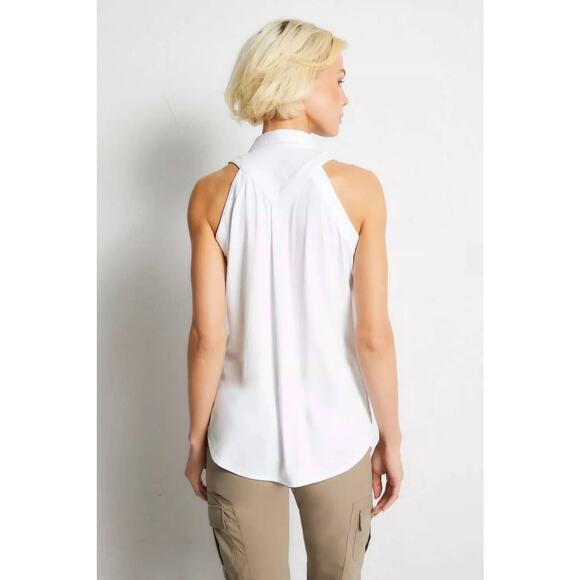 Anatomie Elise Button Down Sleeveless Tank Top in White Pima Cotton size XS - Picture 3 of 6